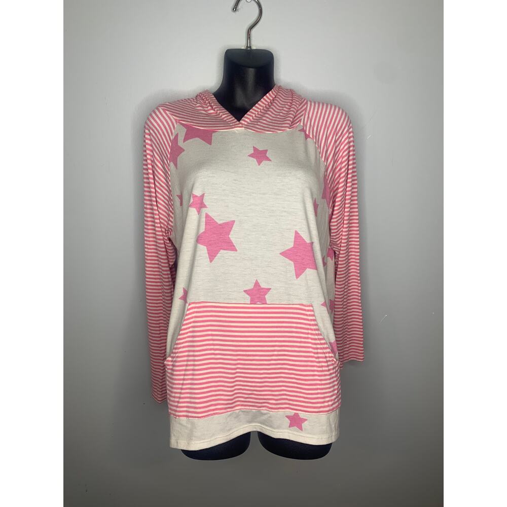 E Luna Pink & White Hooded Lightweight Stars & Stripes Women's 1x